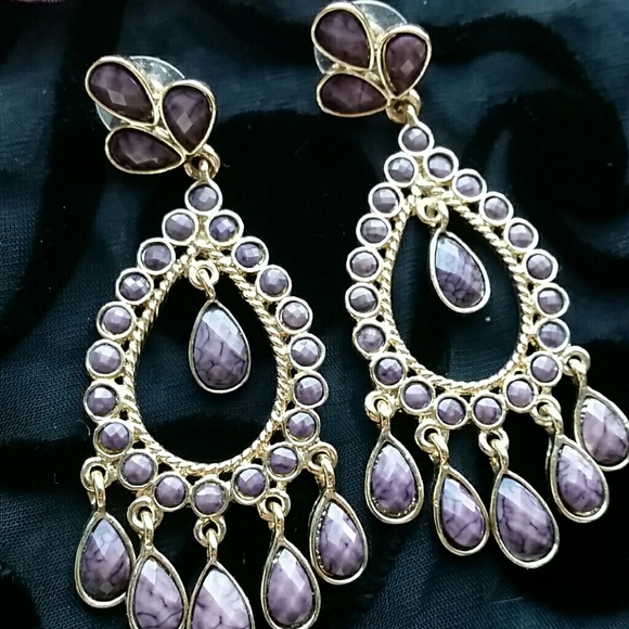 Chandelier Earrings With Purple Cabuchons Festive Party - Picture 2 of 4
